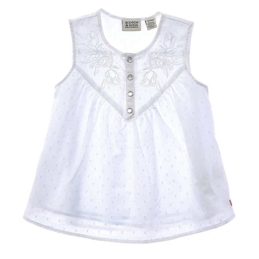 Scotch & Soda Girls Tank Top L White Swiss Dot Boho Cottagecore Americana NWT